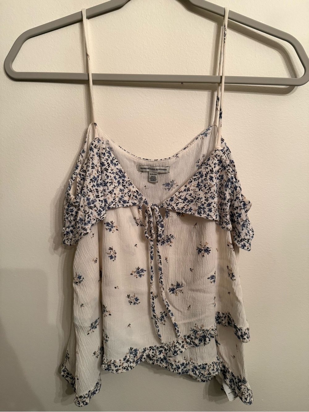 American Eagle Outfitters White Floral Tie-Front Spaghetti Strap Camisole